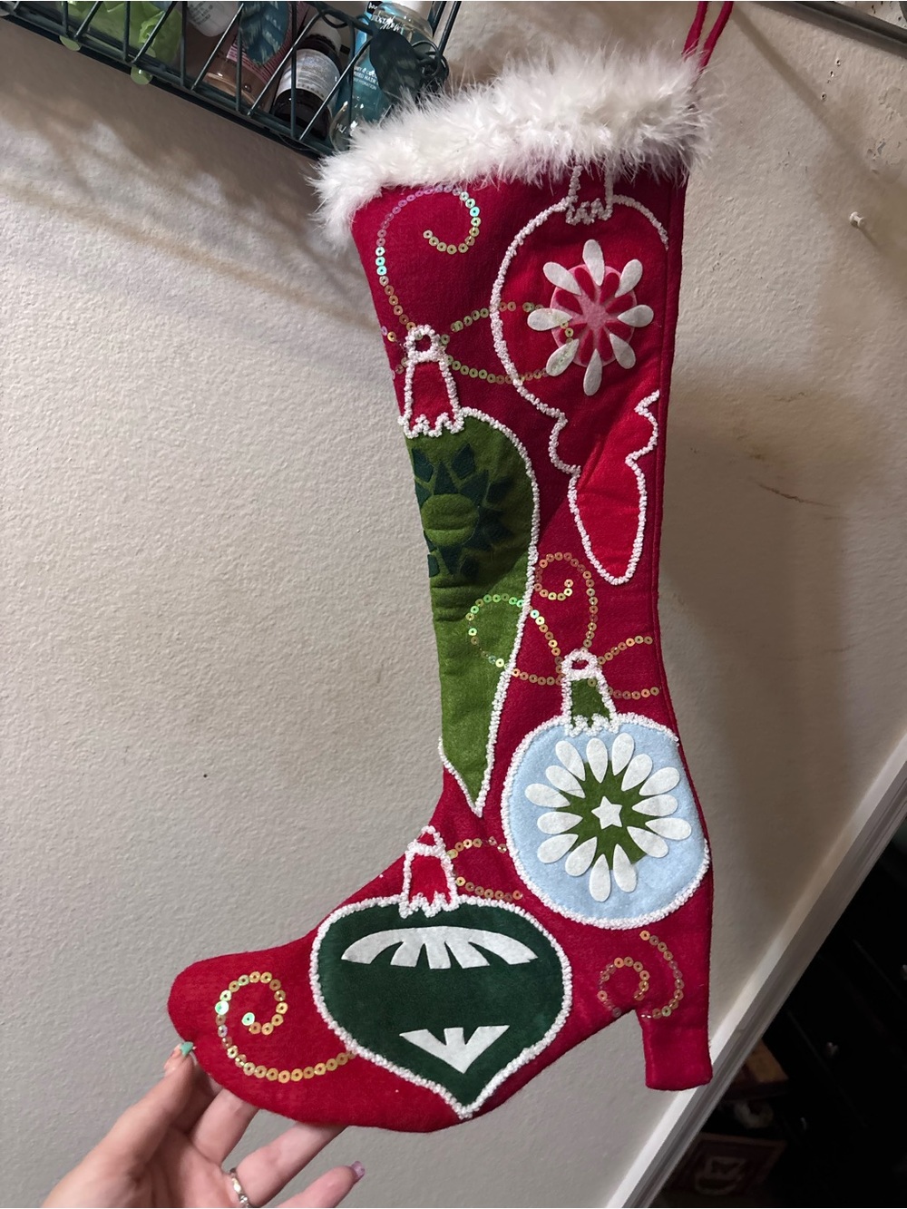 Diva Festive Red and Green Christmas Stocking with Fur Cuff